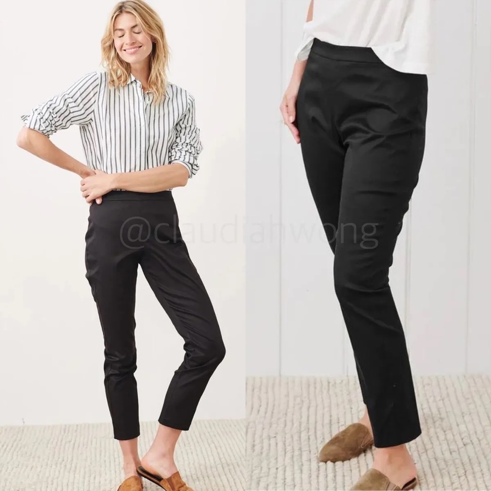 Jenni Kayne Weekender Tapered Slim Black Stretch Cotton Tencel Trouser Pants